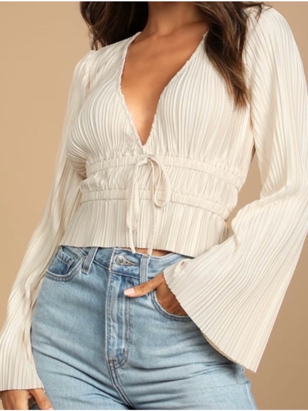 Lulus Pleated Bell Sleeve Top